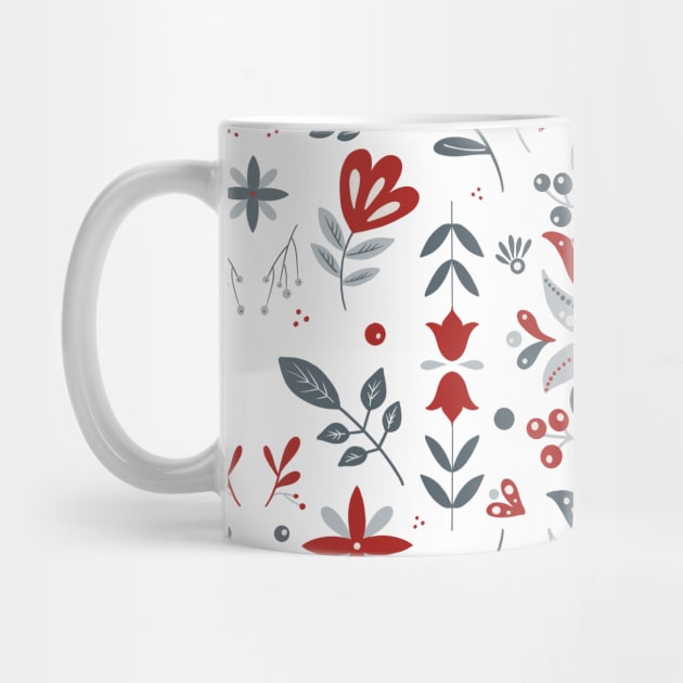 Scandinavian Folk Flower Pattern by Raluca Mateescu